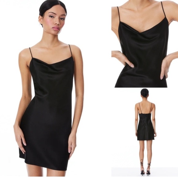 Alice + Olivia HARMONY MINI SLIP DRESS In Black New with Tags! - Picture 2 of 9